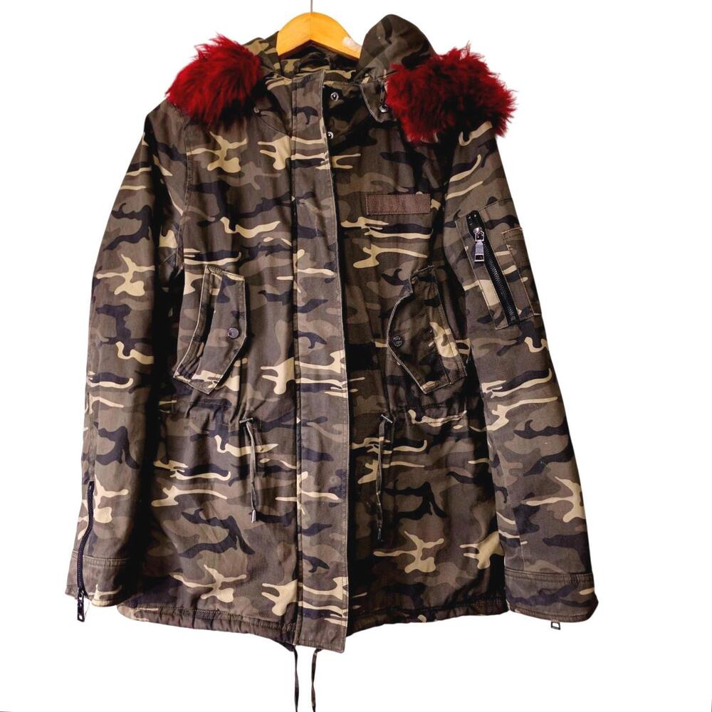 Madden NYC Coat Camo Green Size XL‎ Camo Parka with Faux Fur Hood